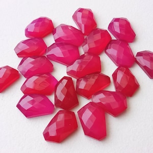 14-15mm Hot Pink Chalcedony Fancy Cabochon, 5 Pcs Hot Pink Chalcedony Flat Back Rose Cut Cabochons, Loose Hot Pink Chalcedony For Jewelry