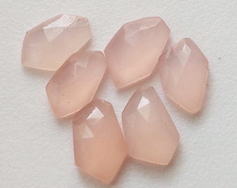 14-16mm Rose Pink Chalcedony Fancy Flat Back Cabochon, Light Pink Chalcedony Faceted Cabochons For Jewelry (5Pcs To 20Pcs Options) - BGP867