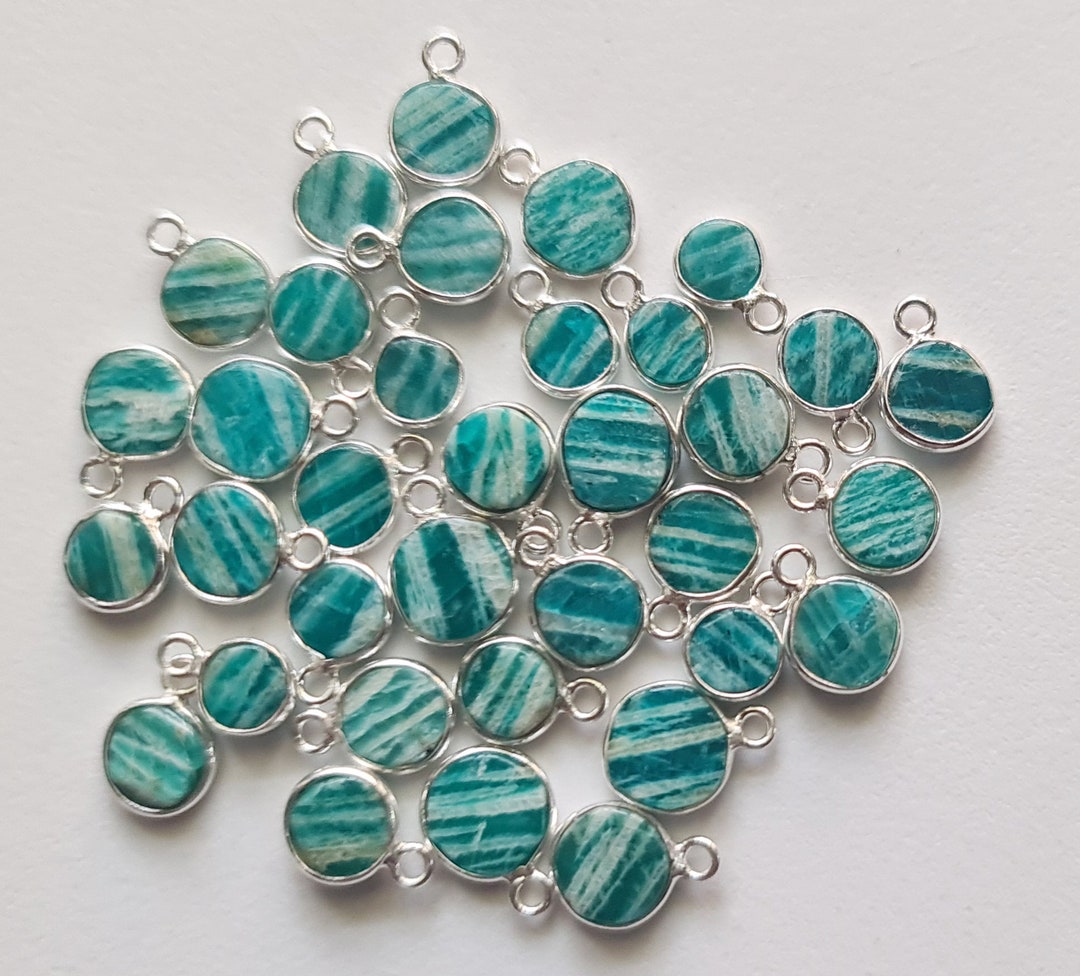 アマゾナイトチャームコネクター プレーンフラットラウンド 925