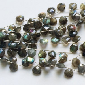13-14mm Labradorite Faceted Heart Beads, Labradorite Fire Gem Stone, Labradorite Faceted Heart Briolette For Jewelry (12Pcs To 24Pcs Option)