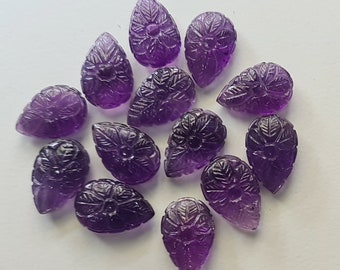 アメジストフラワーカボション：14 mmの彫刻された宝石チャーム - Etsy
