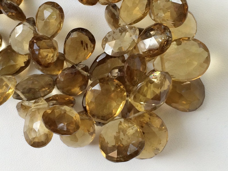 7x11mm To 17x12mm Beer Quartz Faceted Pear Briolette Beads Beer Quartz Beads 40 Pieces Approx 8 Inch Strand