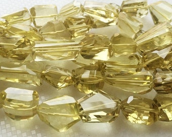 11-26mm Lemon Quartz Beads, Lemon Faceted Tumble Beads, Step Cut, Lemon Quartz Gemstones For Jewelry, Lemon Quartz (8IN To 16IN Options)