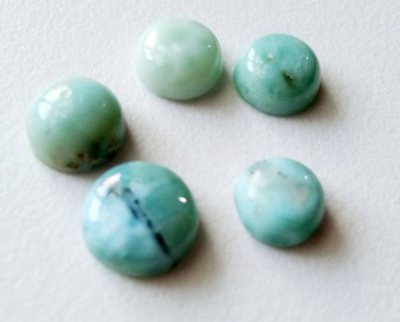 Natural Loose Larimar Ring Size Original Larimar Smooth Round Flat Back KS5097 65/% SALE 5 Pcs Larimar Plain Round Cabochons 9-11mm