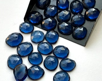 15-17mm Sapphire Blue Hydro Quartz Color Flat Back Cabochons Rose Cut, Blue Colored Rose Cut For Jewelry (5Pcs To 10Pcs Options) - NS3308