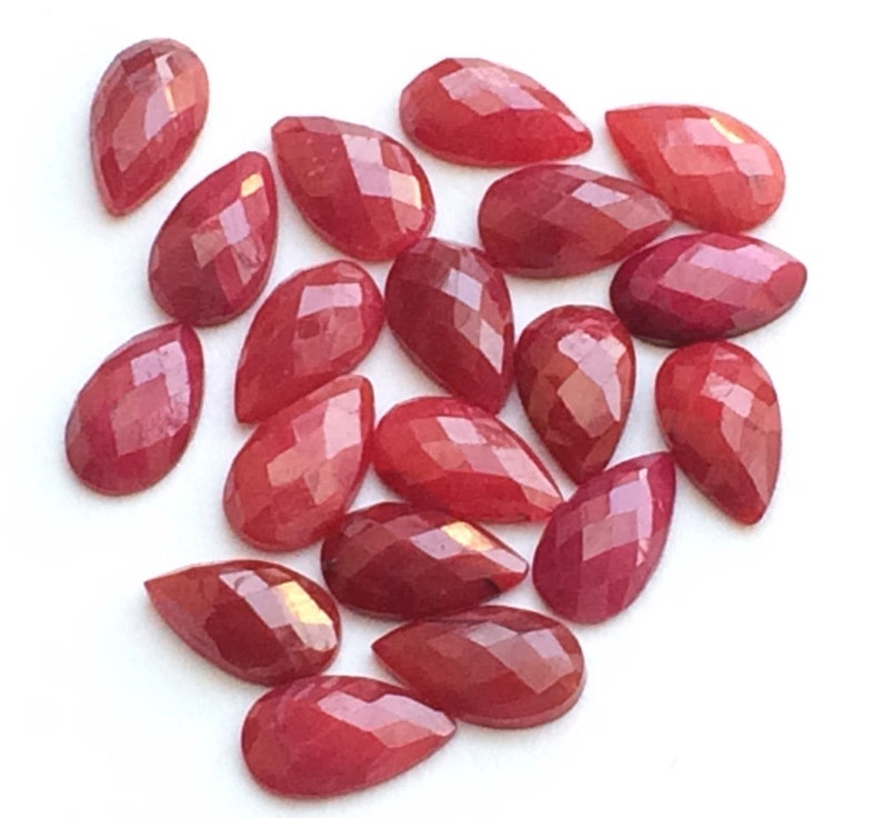 13x8mm Red Corundum Cabochons, Red Corundum Pear Rose Cut, Loose Red Corundum Flat Back Cabochons For Jewelry 10Pcs To 20Pcs Options image 1