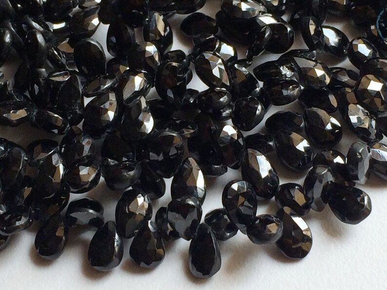 Black Beads Black Spinel Faceted Pear Beads 5 Inch Strand 10x7mm Spinel Necklace Black Spinel 36 Pieces Gemstone Briolettes