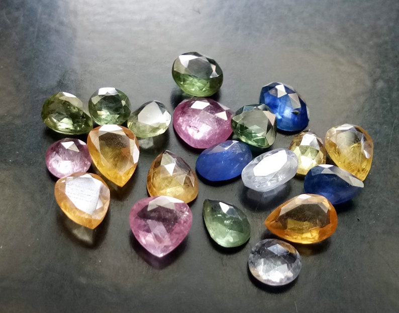 5 Pcs Multi Sapphire Faceted Flat Back Cabochons Natural Mix Shape Multi Sapphire Cabochons PSG99 4-7mm Loose Sapphire Cabochons