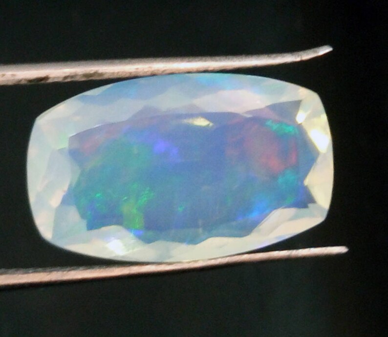 3.80 Cts Fire Opal Faceted Cabochon 9.5x15.7mm Huge Ethiopian Opal Rectangle Faceted Opal Fancy Emerald Cut Stone KS4157