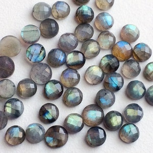 8-9mm Labradorite Rose Cut Round Cabochons, Labradorite Faceted Flat Back Cabochons, Labradorite For Jewelry (5pcs To 10Pcs Option) - KS3191