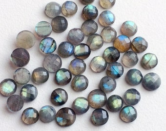 8-9mm Labradorite Rose Cut Round Cabochons, Labradorite Faceted Flat Back Cabochons, Labradorite For Jewelry (5pcs To 10Pcs Option) - KS3191