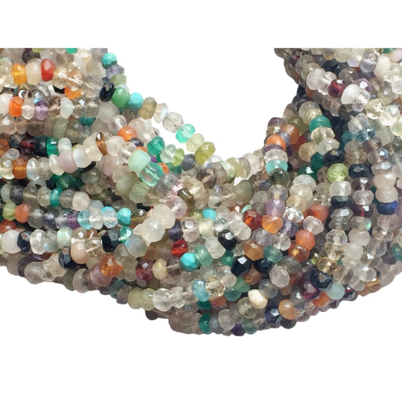 4mm Multi Gemstone Faceted Rondelle Beads, Multi Gemstone Faceted Beads, 13 Inch Multi Gemstone Strand For Jewelry 1ST To 5ST Options image 6