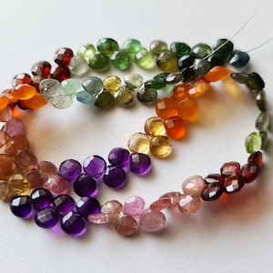 5.5-6mm Multi Gemstone Faceted Heart Bead 6 Inch Carnelian/Amethyst/Garnet/Citrine/Aquamarine/Green Tourmaline/Strawberry Quartz - PDG340