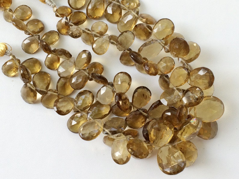 7x11mm To 17x12mm Beer Quartz Faceted Pear Briolette Beads Beer Quartz Beads 40 Pieces Approx 8 Inch Strand