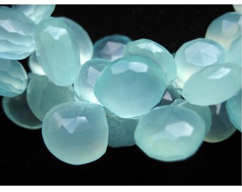 8-10mm Aqua Chalcedony Faceted Heart, Aqua Chalcedony Briolettes, Aqua Chalcedony For Jewelry, Chalcedony For Necklace (4IN To 8IN Options)