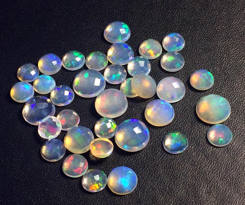 WHOLESALE 10 Pcs Ethiopian Opal Round Rose Cut Flat Back Cabochons Opal Ring Size-PUSDG26 Natural 5-7mm Rare Ethiopian Opal Round Cabochon