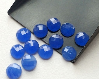 10mm Blue Chalcedony Faceted Cabochons, Blue Rose Cut Flat Back Cabochons, Round Blue Chalcedony For Jewelry (5Pcs To 20Pcs Options)- KS106