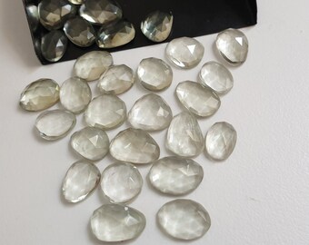 10.5-13mm Green Amethyst Cabochons, Natural Faceted Free Form Shape Green Amethyst Flat Back Cabochons (5Pcs To 10 Pcs Options) - PDG297