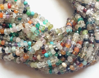 4mm Multi Gemstone Faceted Rondelle Beads, Multi Gemstone Faceted Beads, 13 Inch Multi Gemstone Strand For Jewelry (1ST To 5ST Options)