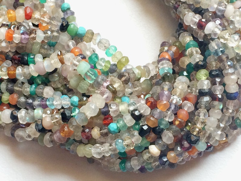 4mm Multi Gemstone Faceted Rondelle Beads, Multi Gemstone Faceted Beads, 13 Inch Multi Gemstone Strand For Jewelry 1ST To 5ST Options image 1