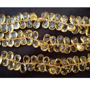 5x7mm Approx Citrine Faceted Pear Beads, Citrine Faceted Pear Briolettes, Natural Citrine Beads For Jewelry (4IN To 8IN Options)