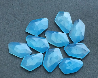 14-17mm Blue Chalcedony Fancy Cabochon, Blue Chalcedony Rose Cut Flat Cabochons For Jewelry, Faceted Blue Chalcedony (5Pcs To 10Pcs Options)