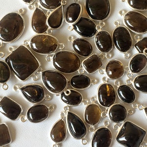 6-12mm Smoky Quartz Connectors, Smoky Quartz Mix Shapes 925 Silver Connectors, 5 PcsSmoky Quartz Bezel Connectors, Finding Charm - GODPC5006