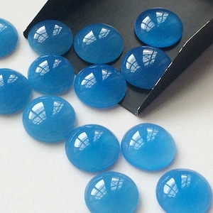 11-15mm Blue Chalcedony Plain Round Cabochon, Blue Chalcedony Flat Back Stone, Plain Blue Cabochon, Round Cabochons For Jewelry  - KRS321