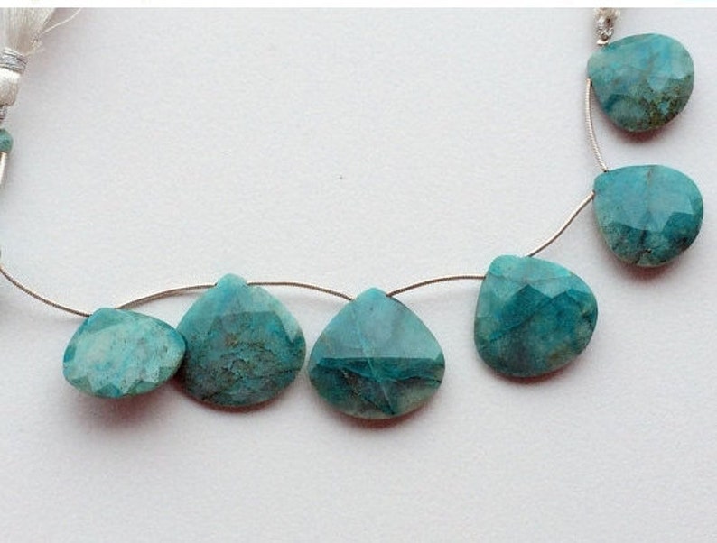 Turquoise Blue Chrysocolla 5 Pieces Chrysocolla Beads 15-2mm Chrysocolla Faceted Heart Beads Chrysocolla Necklace