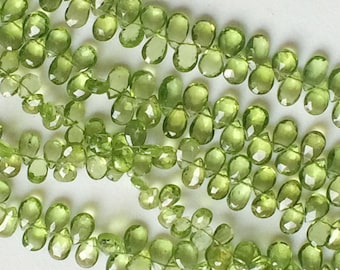 4x6mm-5x7mm Peridot Faceted Pear Beads, Natural Peridot Faceted Pear Briolettes, Peridot For Jewelry (4IN To 8IN options) - AGA124