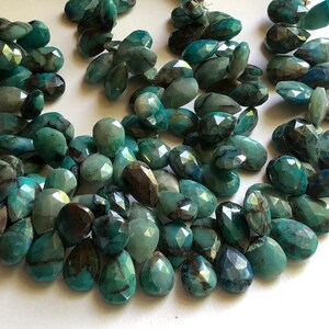 9x13mm - 10x14mm Chrysocolla Pear Beads, Natural Chrysocolla Faceted Pear Beads, Chrysocolla For Jewelry, Chrysocolla (4IN To 8IN Options)