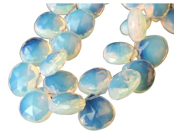 9mm Fire Opal Faceted Heart Beads, Opalite Beads, Opalite Faceted Heart Briolettes, Opalite Heart For Jewelry (2IN To 8IN Options)