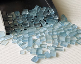 Aquamarine Cabochons, Natural Loose Aquamarine Plain Smooth Square Flat Back Cabochons 3.5-8mm For Jewelry (5Cts To 10Cts Option) - PKSG242