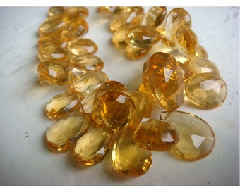 12x10mm Citrine Faceted Pear Shaped Briolettes, Citrine Pear, Citrine Faceted Beads For Jewelry, Yellow Citrine Pear (4IN To 8IN Options)