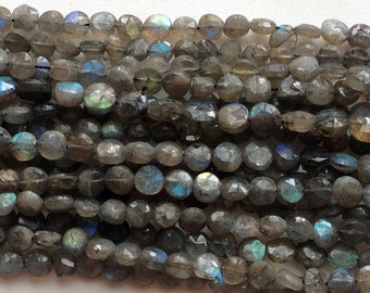 6-7mmLabradorite Faceted Coin Beads, Natural Labradorite Straight Drill Faceted Coins, 13IN Labradorite For Jewelry (1ST To 5ST Options)