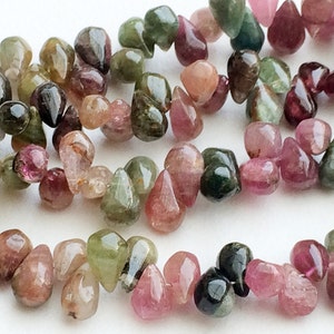 5x7mm To 5x9mm Approx. Rough Multi Tourmaline Plain Tear Drop Beads, Raw Multi Tourmaline Briolettes, 4.5 Inch Multi Tourmaline  For Jewelry
