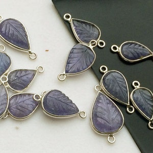 13-19mm Tanzanite Hand Carved Leaf Shape Connectors, Tanzanite 925 Silver Bezel Connectors, Finding Charm,  Connector for Jewelry,  5 pcs