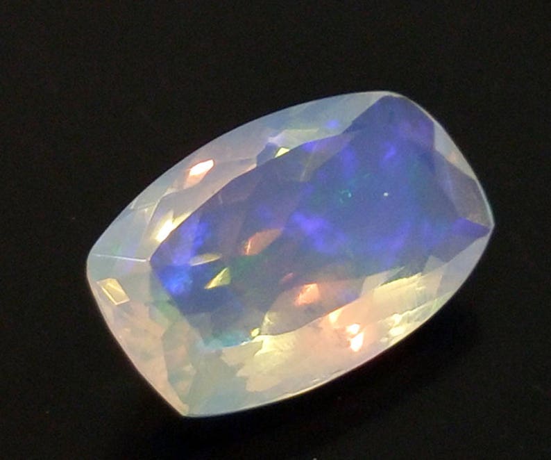 3.80 Cts Fire Opal Faceted Cabochon 9.5x15.7mm Huge Ethiopian Opal Rectangle Faceted Opal Fancy Emerald Cut Stone KS4157