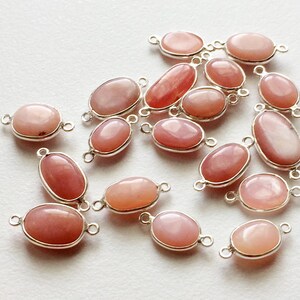 14-19mm Pink Opal Bezel Connectors, Pink Opal Plain Oval Shape 925 Silver Bezel Findings, 5 Pcs Double Loop Connectors - KS5002