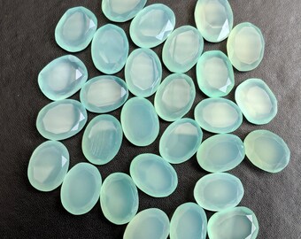 12x16mm Aqua Green Calcédoine Table Cut Flat Back, 5 Pcs Aqua Green Cabochons, Rose Cut Cabochons, Aqua Green Gems For Jewelry - PNT11