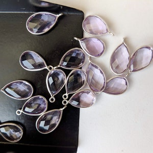 15-17mm Amethyst Bezel Connectors, 5 Pcs Amethyst 925 Silver Connectors, Pear Shape Both Side Cut Amethyst Bezel, Finding Charm - PKSG47