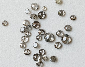 Diamante sale e pepe, SENZA CONFLITTI 2-3 mm, Diamante a forma rotonda, Diamante nero trasparente sfaccettato con taglio a rosa per gioielli (da 3 a 10 pezzi)-PPD19