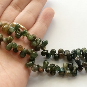 5x8mm Green Tourmaline Tourmaline Briolette Beads, Tear Drop Bead, Raw Green Tourmaline, 5 Inch Green Tourmaline Drop For Jewelry