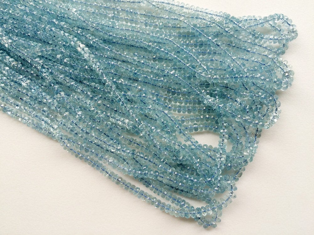 2x4mm Faceted Light Aquamarine Rondelle Gems Beads Elastic