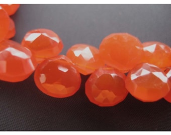 8-9mm Carnelian Faceted Hearts For Jewelry, Carnelian Heart Briolettes, Juicy Orange Beads, Hearts Carnelian Strand (4IN To 8IN Options)