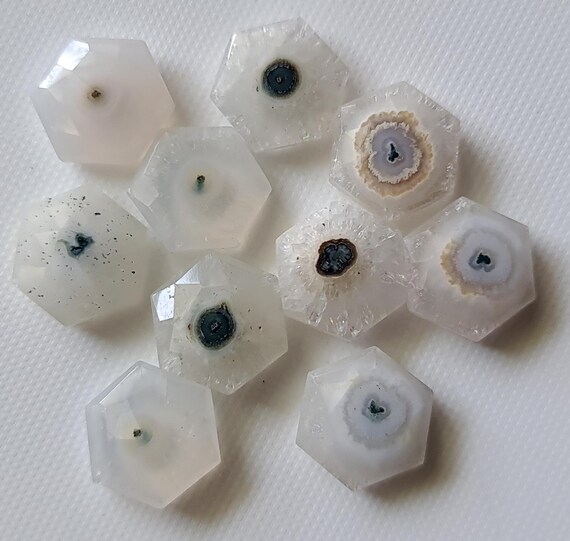 14mm Natural Solar Quartz, Solar Quartz Faceted Hexagon Shaped Cabohcons, Stalacite, Solar Quartz For Necklace, 5 Pcs - PSG330