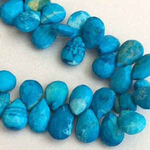 6x8mm - 11x16mm Chinese Turquoise Faceted Pear Beads, Turquoise Pear Briolettes For Jewelry, Turquoise Faceted Beads (4IN To 8IN Options)
