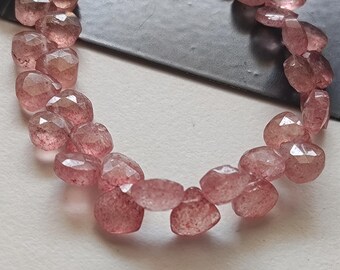 8,5-9 mm Erdbeerquarz facettierte Herz Perlen, natürliche Erdbeer rosa Herz Brioletten, Erdbeerquarz für Schmuck (4 IN bis 8 IN Optionen)