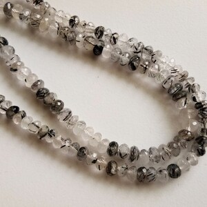 5.5-6mm Black Rutile Quartz Faceted Beads, 9 Inch Natural Rutiliated Quartz Faceted Rondelle Beads, Rutile Quartz For Necklace - PDG159