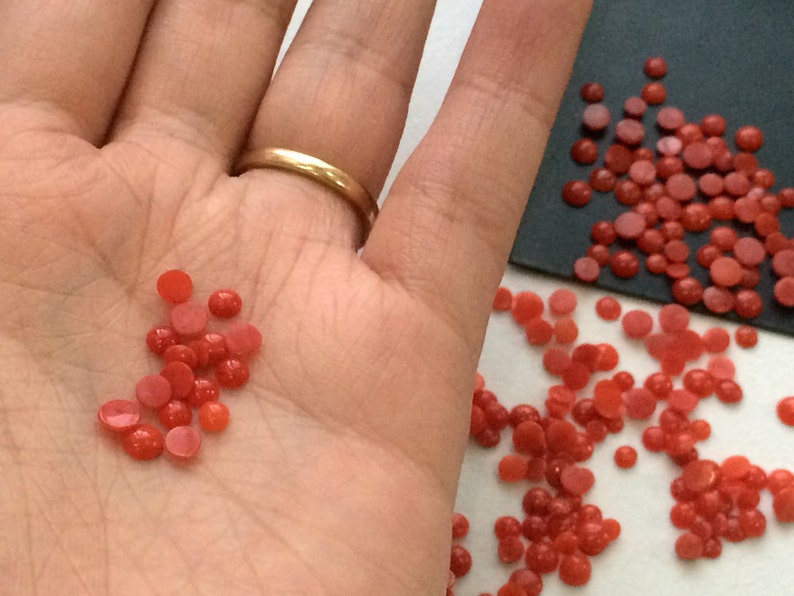 Original Natural Coral Cabochons - PGA401 2-3mm Italian Coral Round Flat Back Cabochons Italy Coral For Jewelry 1Ct To 10Ct Options